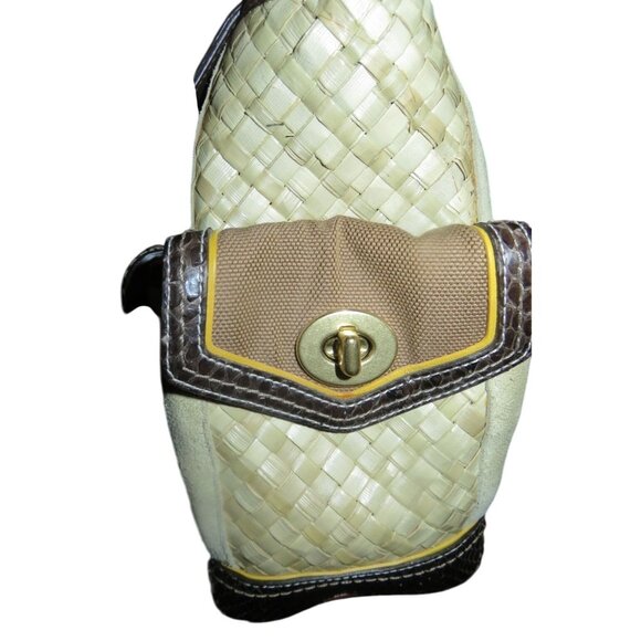 COACH 2005 Daphne Woven Straw Canvas Snakeskin Trim Leather Multi Turnlock Bag - Picture 4 of 13